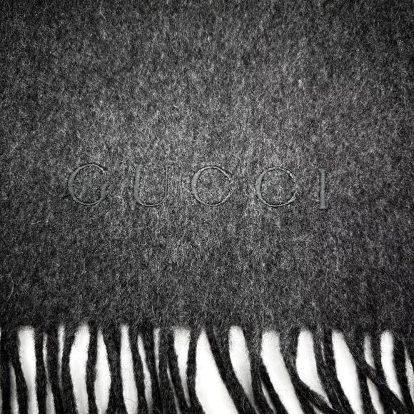 Authentic GUCCI Large Stole Muffler Scarf Gray Cashmere - Picture 11 of 15